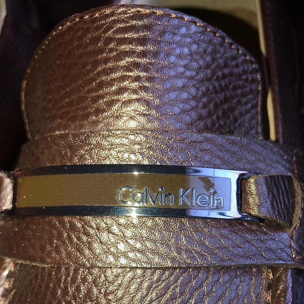 Calvin Klein Tumbled Leather Driver Loafers (Brown) - Picture 2 of 9
